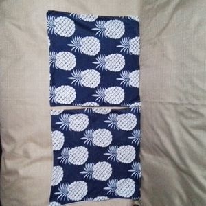Set Of Two Dark Blue Pillow Covers With White Pineapples